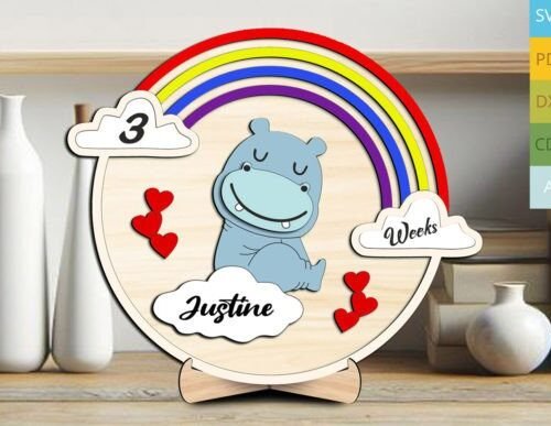 tablero-de-hitos-del-bebe-hipopotamo-regalo-para-recien-nacidos-creativo-digital Tablero De Hitos Del Bebe Hipopotamo Regalo Para Recien Nacidos Creativo Digital